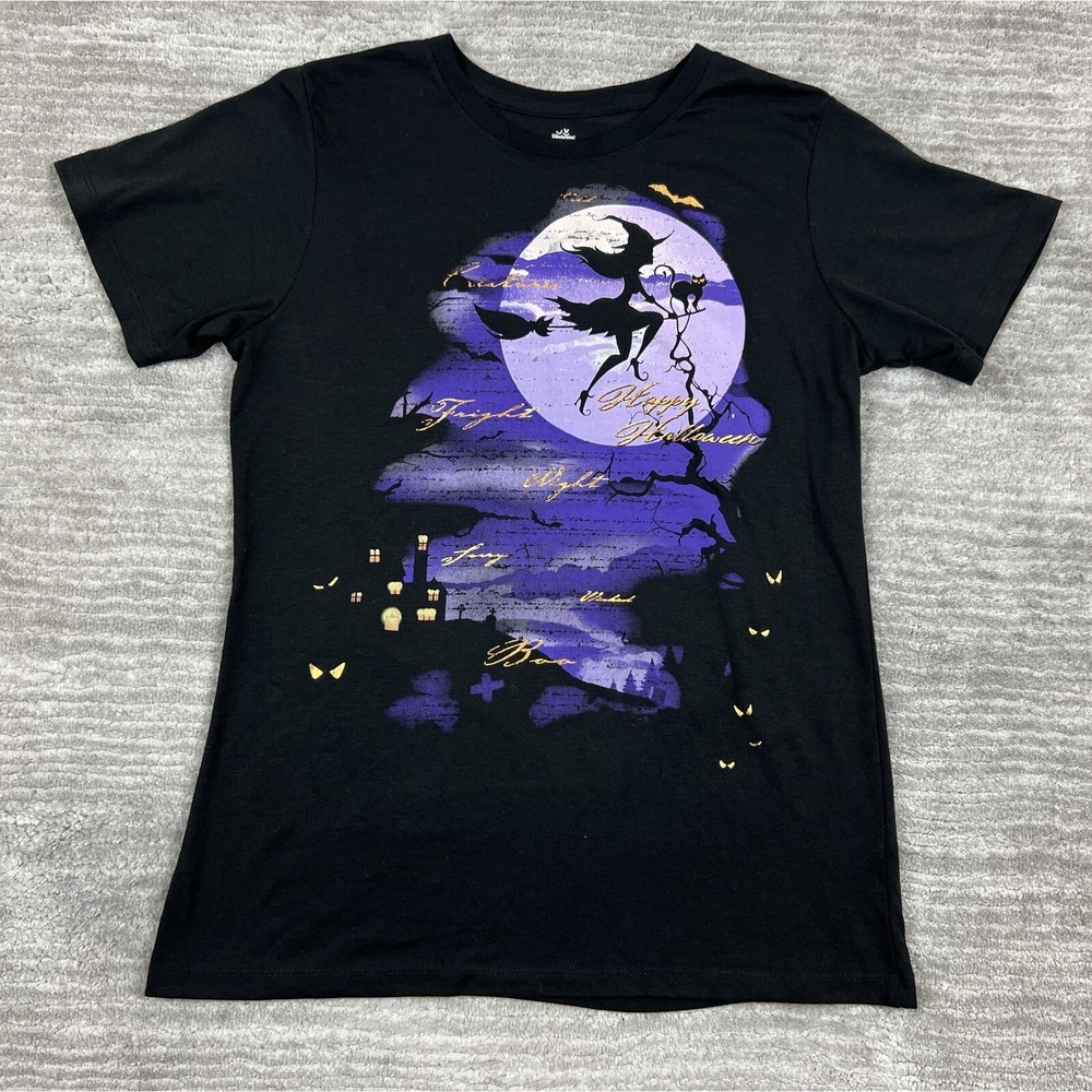 Way to Celebrate T-Shirt Womens S Black Halloween Witch Moon Graphic Tee S/S